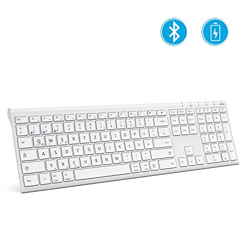 Jelly Comb Bluetooth Tastatur, Ultra-Dünn wiederaufladbare kabellose Tastatur Full-Size Multi-Device Funktastatur kompatibel für iPad, iPhone, Android-Tablets, Windows, iOS, Mac OS