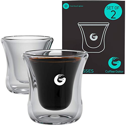 Coffee Gator – Schwebende Espresso- bzw. Schnapsgläser – Mundgeblasen, Thermoglas – 80 ml 2er-Packung