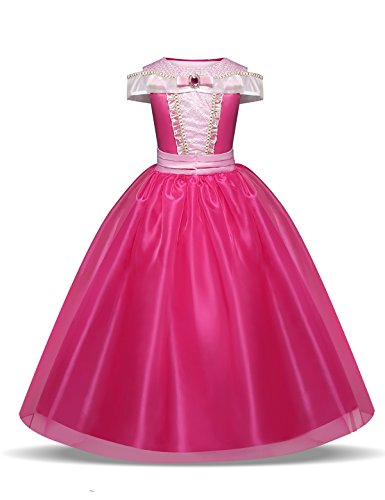 Pretty Princess Mädchen Prinzessin Aurora Cosplay pink Brosche schulterfrei Tüll Kleid Kostüm 5-6 jahre