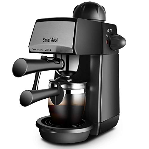 Espressomaschine 5 Bar, Kaffeemaschine, Sweet Alice Siebträgermaschinen 4 Tassen 240ml，mit Milchaufschäumer für Cappuccino Caffee 800W