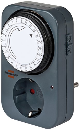 Brennenstuhl Zeitschaltuhr MZ 20, mechanische Timer-Steckdose (Tages-Zeitschaltuhr mit Kindersicherung) Farbe: grau