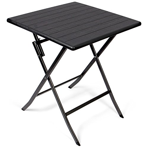 Vanage Beistelltisch in schwarz - eckiger Gartentisch in Holzoptik - Kunststofftisch für Garten, Terrasse und Balkon geeignet - Bistrotisch mit Stahlgestell