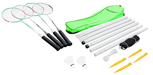 HUDORA Badminton-Set mit Netz - 4 Badminton-Schäger + 2 Kork Badminton-Bälle - 76413