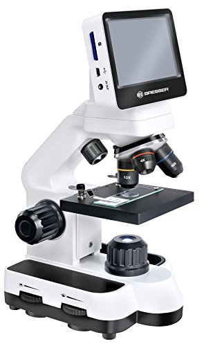 Bresser digitales LCD Mikroskop 40x-1400x Vergrößerung mit 4,35 Zoll Touch Display und 5 Megapixel Auflösung mit USB und SD Karten Anschluss und AV-Out inklusive Farbfilterrad und Mikroskopierbesteck