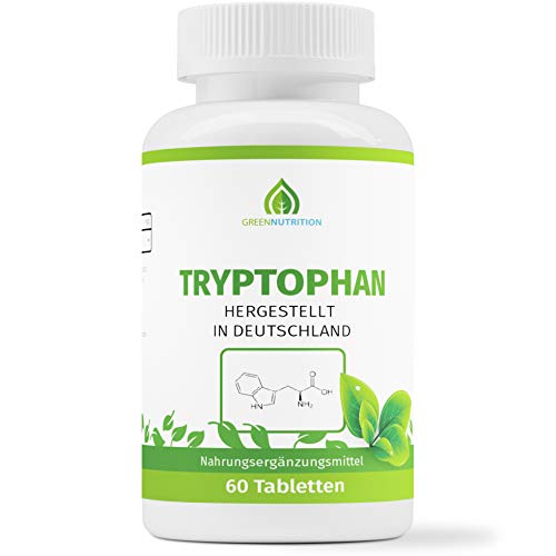 Green Nutrition - Tryptophan, 60 Tabletten á 500mg (vegan) | Umwandlung in Serotonin und Melatonin, bekannt als das Schlafhormon