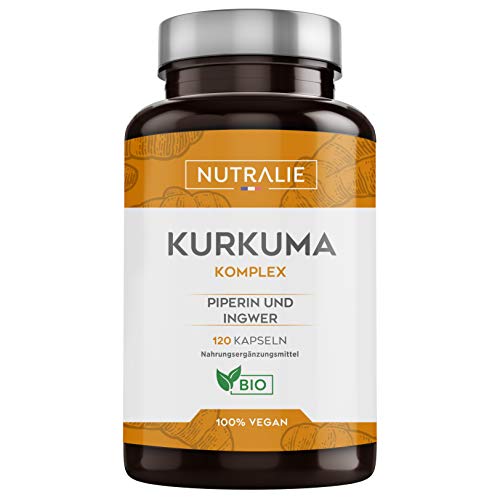 Kurkuma Bio 100% Natürliche | Optimale Kombination aus Kurkuma und schwarzem Pfeffer | 120 vegane Kapseln mit hoher Absorption aus Kurkumin, Ginger und Piperin | Kurkuma Komplex | Nutralie