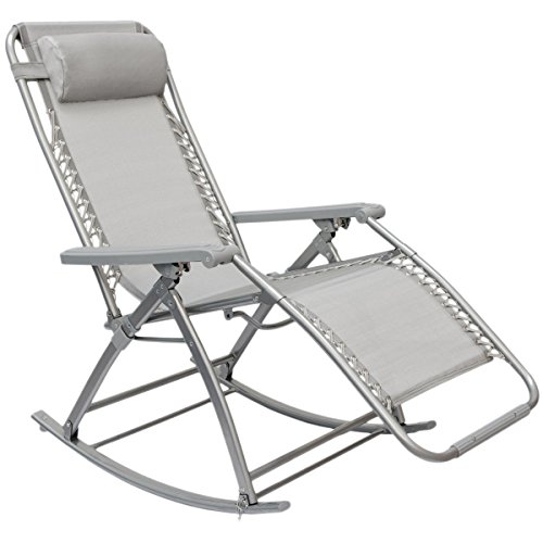 AMANKA Schaukelliege 178x70cm Schaukelstuhl in Grau Klappbarer verstellbarer Relaxsessel Liege-Stuhl Stahlrahmen Belastbarkeit max. 120 KG