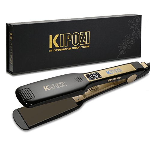 KIPOZI Profi Glätteisen Haarglätter Ionen Technologie mit 4.5cm extra breiten Platten und digitalem LCD-Display Dual Spannung schnelles Haarstyling ,100-240V Schwarz