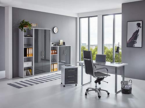 BMG-Moebel.de Büromöbel komplett Set Arbeitszimmer Office Edition Mini in Lichtgrau/Anthrazit Hochglanz (Set 4)