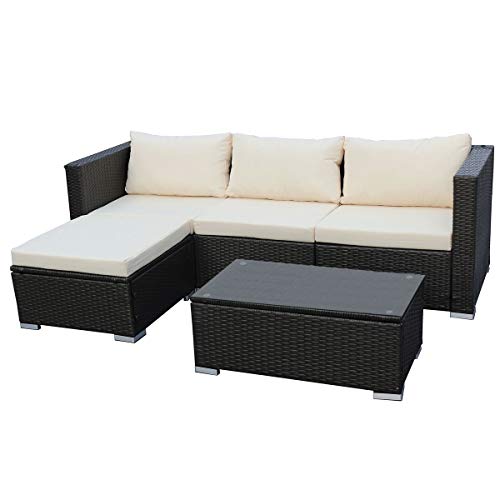 SVITA Queens Poly Rattan Sitzgruppe Couch-Set Ecksofa Sofa-Garnitur Gartenmöbel Lounge Grau, Schwarz oder Braun (Schwarz)
