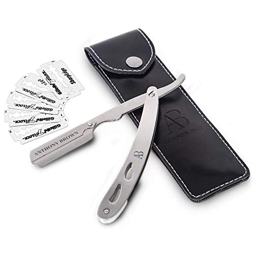 Premium Rasiermesser aus feinstem Edelstahl - inkl. Etui und 10 Ersatzklingen - optimal für eine präzise Rasur - gratis eBook für einen gepflegten Bart
