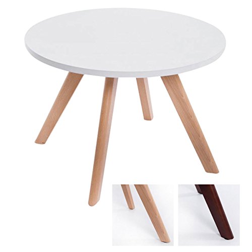 CLP Design-Beistelltisch Eirik aus Holz I Runder Teetisch mit matt weißer Tischplatte I Kompakter Couchtisch mit Holzbeinen Tischplatte: weiß/Gestell: Natura