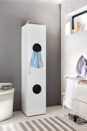 lifestyle4living Wäscheschrank in weiß mit 2 Aussparungen, Schrank mit 2 Einlegeböden und 2 praktischen Wäscheboxen, Hochschrank zum einfachen Sortieren Ihrer Wäsche