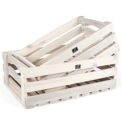 Vanage Holzkiste für Obst und Gemüse | 2er Set | Aufbewahrungskisten aus Akazienholz geölt | Kiste für den Garten, Apfelkiste oder Kartoffelkiste brauchbar in weiß ...