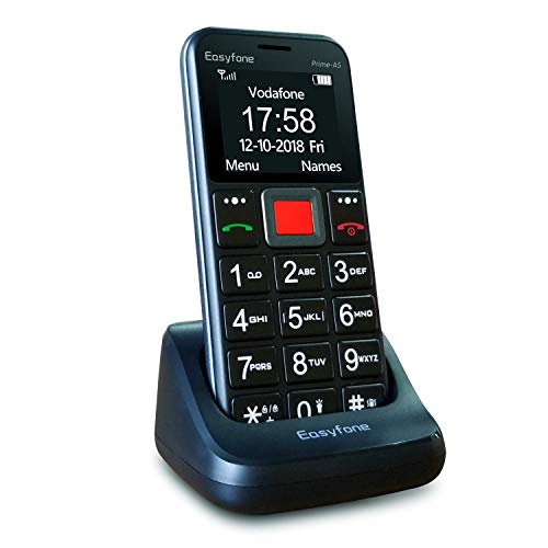 Easyfone Prime-A5 GSM Seniorenhandy, Großtastenhandy mit Notruf-Knopf und Tischladestation und ohne Vertrag (Schwarz)