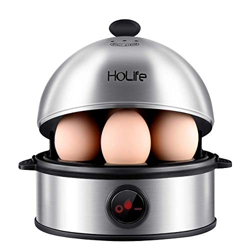 Eierkocher, Holife Eierkocher Testsieger Edelstahl Egg Cooker für 1-7 Eier mit Härtegradeinstellung/Überhitzungsschutz/Messbecher mit Eipick 360W