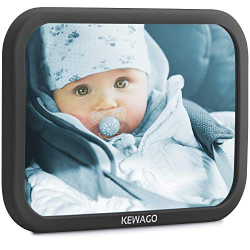 Kewago Autospiegel Baby - Rücksitzspiegel für Babys. Bruchsicher mit großem Sichtfeld - Babyspiegel für den Rücksitz in Volcano Gray