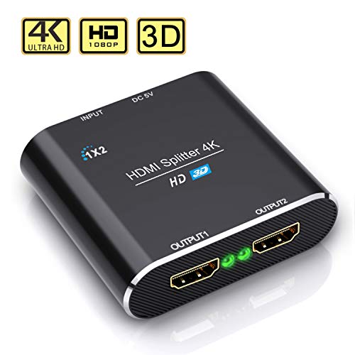 HDMI Splitter, Ablewe Aluminium 4K HDMI Verteiler 1 In 2 Out Unterstützt HDCP, 4K, 3D, UHD, 1080P, HDMI Splitter 4K 1 auf 2 für Xbox, PS4, PS3, Roku, Blu-Ray-Player, Firestick und HDTV