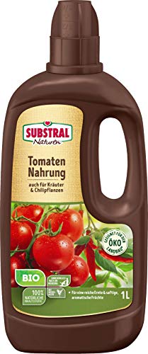 Substral Naturen Bio Tomaten und Kräuter Nahrung, Tomatendünger flüssig aus natürlichen Rohstoffen und hohem Kaliumgehalt für schmackhafte Tomaten & andere Früchte, 1 Liter Flasche