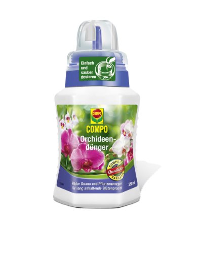 COMPO Orchideendünger für Orchideen in Topf und Beet, Spezial-Flüssigdünger mit Guano und Pflanzenenzymen, 250 ml