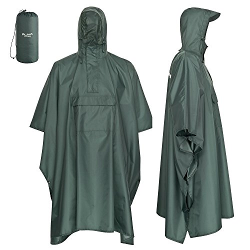 AWHA Regenponcho schwarz/Unisex – der extra Lange Regenschutz mit Reißverschluss und Brusttasche