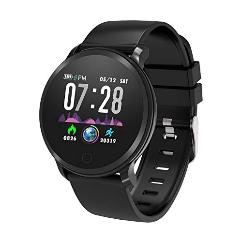 moreFit Fitness Armband Uhr, Smartwatch Fitness Tracker mit Pulsmesser Wasserdicht IP68 Fitness Uhr Pulsuhr Schrittzähler Uhr für Damen Herren Anruf SMS SNS Beachten, Schwarz