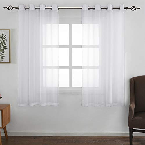 FLOWEROOM Transparent Voile Gardinen - Einfarbige Durchsichtig Vorhänge mit Ösen für Wohnzimmer 175x140 cm Weiß 2er Set