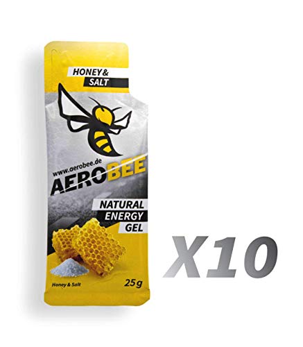 10 Pack AEROBEE Energy Gel | Honey & Salt | Natürliches Energie Gel für Ausdauersport | Schnelle und dauerhafte Energie | Sehr bekömmlich | 10 Gels x 25g