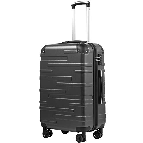 COOLIFE Hartschalen-Koffer Rollkoffer Reisekoffer Vergrößerbares Gepäck (Nur Großer Koffer Erweiterbar) ABS Material mit TSA-Schloss und 4 Rollen(Grau, Mittelgroßer Koffer)