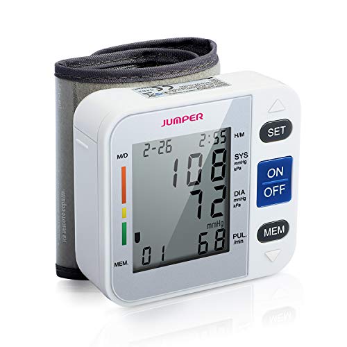 Jumper Handgelenk-Blutdruckmessgerät, Digital Blutdruckmessgerät Monitor für Herzfrequenz und Pulse Detection - Einschließlich Aufbewahrungskoffer und AAA-Batterien (Weiß)