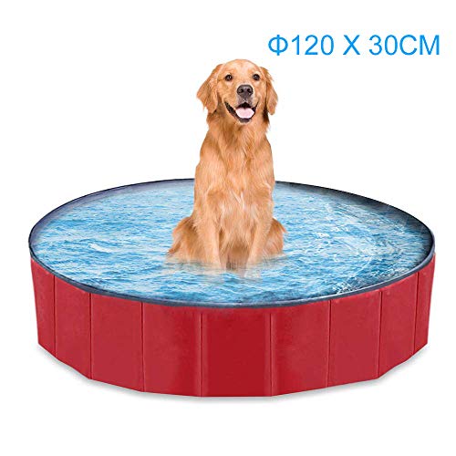 mewmewcat Hundepool Doggy Pool Faltbarer Schwimmbad Für Hunde Hündchen 120 * 30 cm Hundebad Für Kinder Den Hund Katze Geschenk Rot