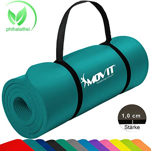 MOVIT Pilates Gymnastikmatte, Yogamatte, phthalatfrei, SGS geprüft, 183 x 60 x 1,0cm, in Petrol