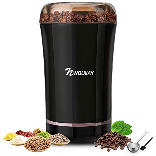 NWOUIIAY Kaffeemühle Elektrische 300W Kaffeemühle für Kaffeebohnen Nüsse Gewürze Getreide und Gewürz mit Edelstahlmesser 100g Fassungsvermögen
