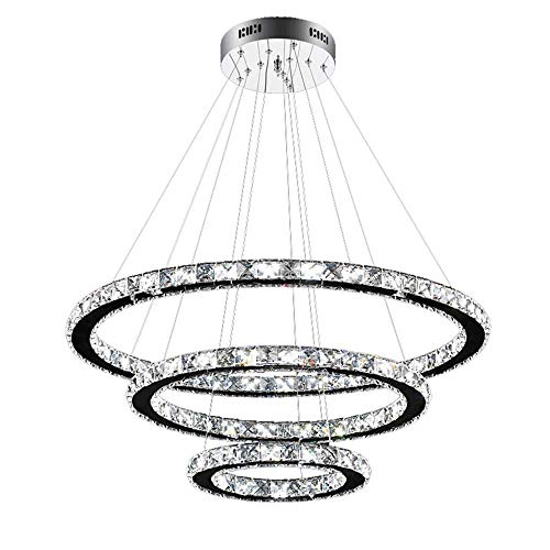 96W LED Kristall Design Hängelampe Deckenlampe Deckenleuchte Pendelleuchte Kreative Kronleuchter Drei Ringe Kaltes Lüster (96W Kaltes Weiß)