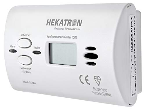 Hekatron CO Melder – Kohlenmonoxid- & Gasmelder mit Batterie, Co Sensor & bis zu 10 Jahre Leistung – Kohlenmonoxidmelder mit Digitaldisplay und Spitzenwertspeicher