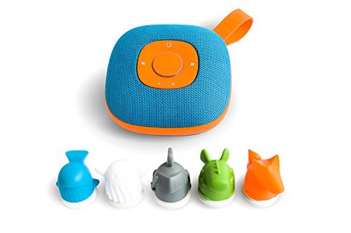 Jooki J1000 Lautsprecher für Kinder mit Spotify-Integration, steuerbar durch 5 mitgelieferte Figuren (microSD-Speicherkarten Unterstützung, 8 Std. Akkulaufzeit, Spritzwassergeschützt) Blau-Orange