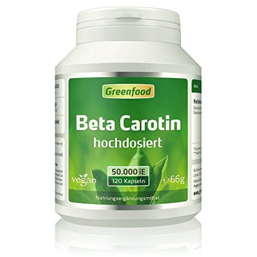 Beta Carotin, 50.000 i.E. (30 mg), 120 Vegi-Kapseln, hochdosiert - Vorstufe von Vitamin A (Augen, Hautschutz). Vegan.