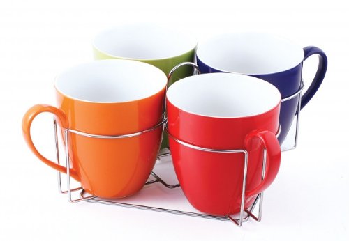 5-tlg. Becher-Set mit Ständer - Keramik Tassen 580 ml - Teetassen - Kaffeetassen - Geschirr - Tasse - Jumbotasse
