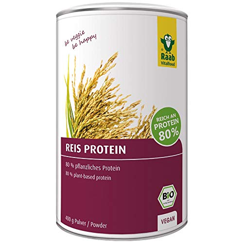 Raab Vitalfood Bio Reis-Protein Pulver mit 80 % pflanzlichem Eiweiß, aus biologischem Anbau, vegan, laborgeprüft in Deutschland, für Shakes, 400 g