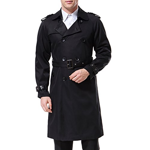 AOWOFS Herren Trenchcoat Lang Zweireihiger Slim Fit Mantel im Militärischen Stil Trench Coat mit Gürtel Frühling