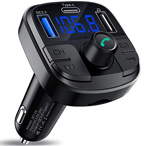 Clydek Bluetooth 5.0 Auto-FM-Transmitter, drahloser Audio-Transmitter, Adapter Car Kit mit QC3.0 und Schnellladung Typ C, Autoradio-Audio-Adapter, MP3-Player-Unterstützung, Freisprecheinrichtung