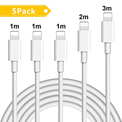 Everdigi Datenkabel für iPhone Kabel 5 Pack für Apple Kabel(3 * 1m,1 * 2m,1 * 3m) schnell USB Ladekabel für iPhone XS XS Max XR X 8 8 Plus 7 7 Plus 6s 6s Plus 6 6 Plus SE 5s 5c 5 iPad - Weiß