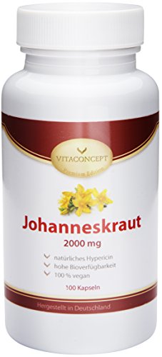 Johanniskraut-Extrakt 2000 mg *inclusive natürlichem Hypericin - Das Original nach Johannes dem Täufer (Herrgottsblut) * 100 vegetarische Kapseln hochdosiert - made in Germany - von VITACONCEPT
