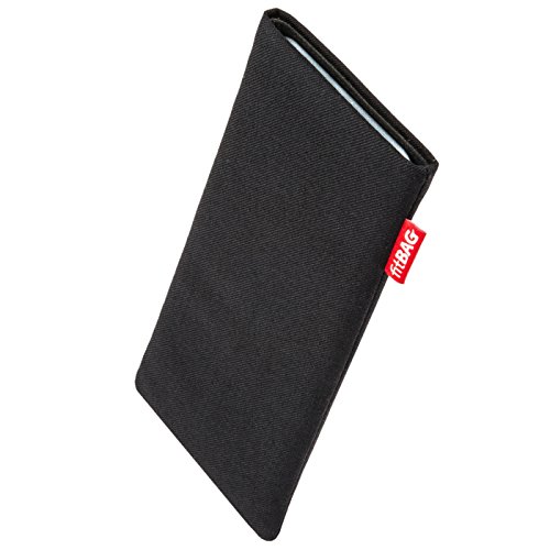 fitBAG Rave Schwarz Handytasche Tasche aus Textil-Stoff mit Microfaserinnenfutter für Apple iPhone 6 / 6S / 7 | Hülle mit Reinigungsfunktion | Made in Germany