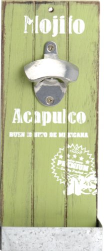 Quantio Wandflaschenöffner mit Auffangbehälter - Antik Look - Flaschenöffner - Bieröffner - Öffner - Männergeschenk - Kapselheber, Farbe:Grün