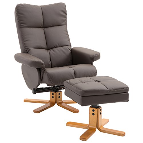 HOMCOM Relaxsessel Fernsehsessel Sessel mit Hocker Liegefunktion Holzgestell Braun 80 x 86 x 99cm