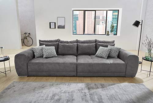 lifestyle4living Big Sofa grau, Microfaser | XXL Sofa mit extra tiefer Sitzfläche auch als Liegesofa, ca. 3m breit