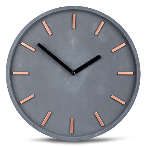 Hochwertige Beton-Uhr Wanduhr Grau Kupfer 30cm Rund Moderne Wanddeko Designer Uhr