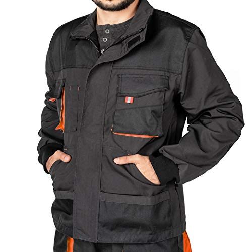 Mazalat Arbeitsjacke männer, Arbeitsjacken Herren, Schutzjacke mit vielen Taschen, Arbeitskleidung männer Größen S-XXXL, Qualität (L, Schwarz/Orange)
