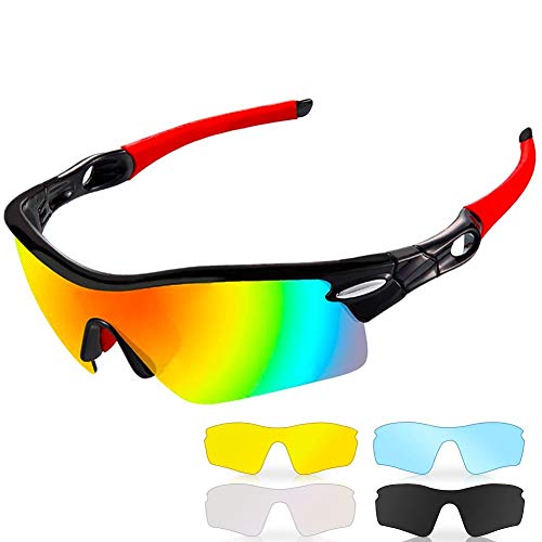 CrazyFire Polarisierte Sportbrille, Sonnenbrille Fahrradbrille,5 WechselglÃ¤ser inkl,UV-Schutz Polarisierte Sportsonnenbrille für Baseball Wie Herren Autofahren Laufen Radfahren Angeln Golf